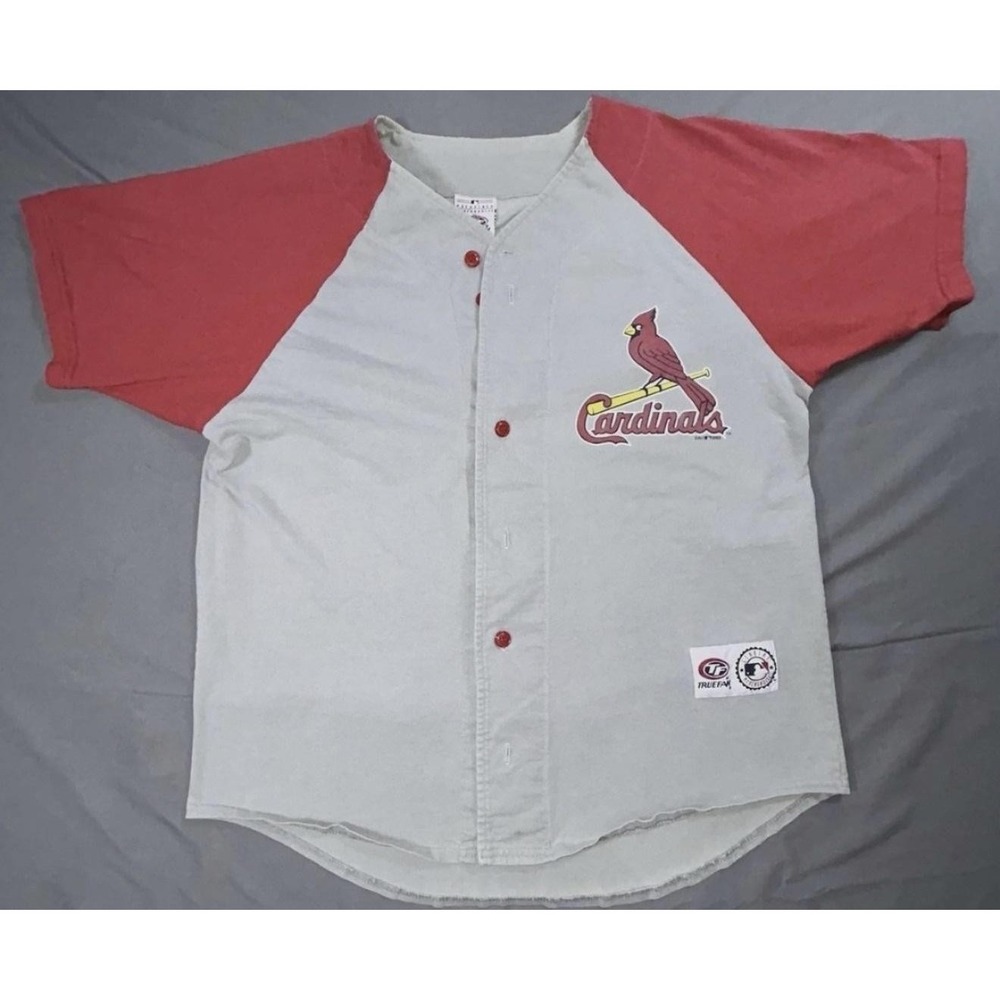 St. Louis Cardinals Jersey Mens Large Gray Red MLB Baseball True Fan Raglan